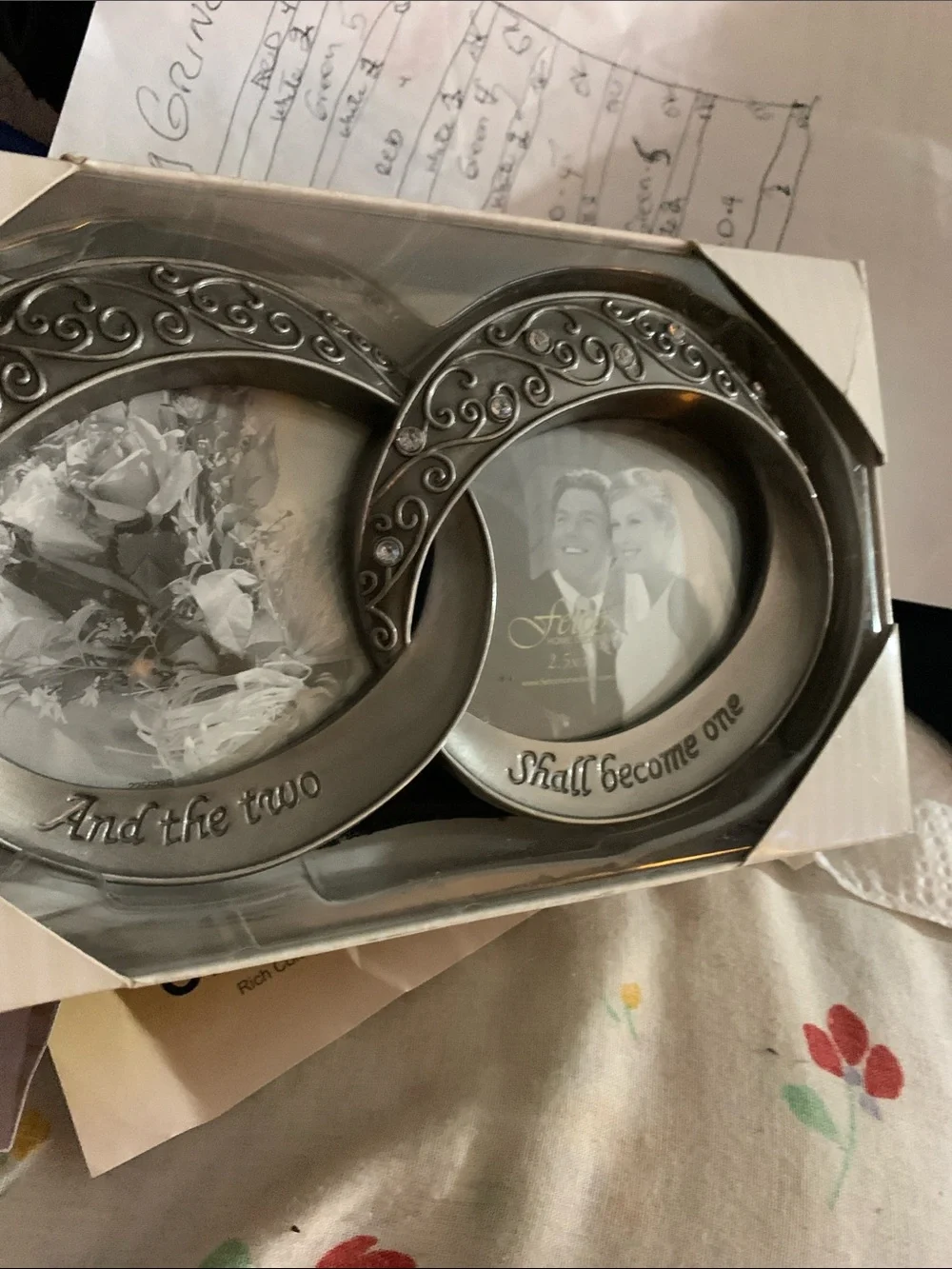 Fetco Silver Wedding Double Heart Photo Frame with Filigree Accents